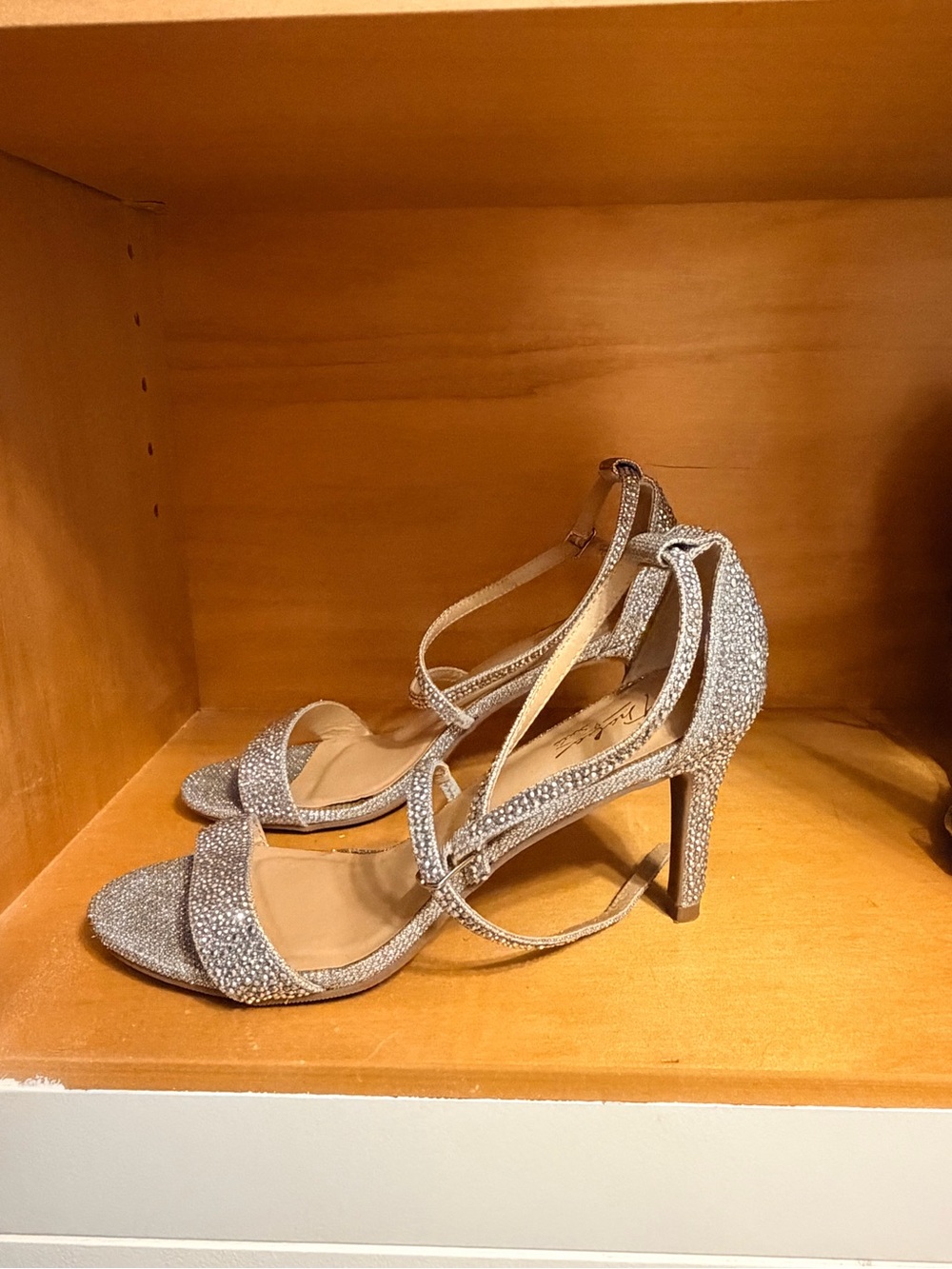 Thalia Sodi Silver Glitter Strappy Dress Heels